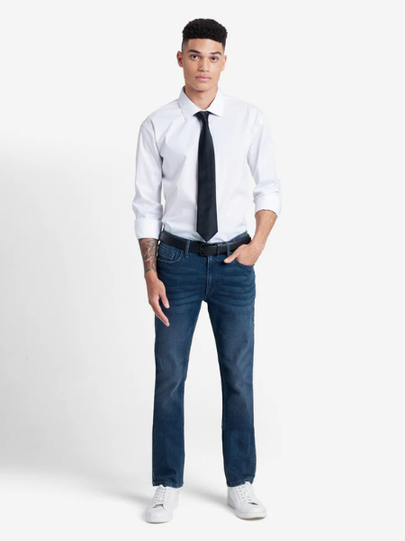 KENNETH.C Blue Slim-Fit Recycled Stretch Denim Jeans Back Pocket JEANS